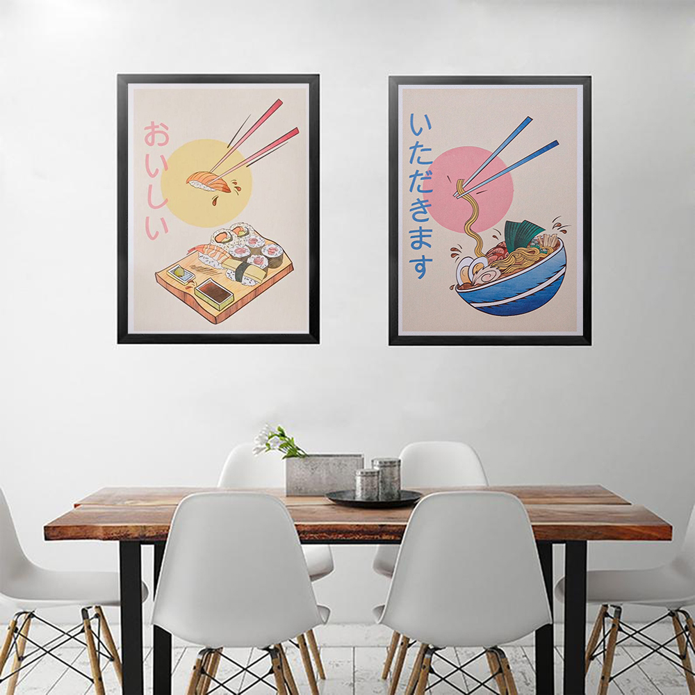 Japanese Lifestyle Food - ห้องครัวสไตล์ญี่ปุ่นอาหารโปสเตอร์และพิมพ์ Ramen Sushi ภาพวาดผ้าใบนามธรรมภาพผนังสําหรับร้านอาหาร Home Decor