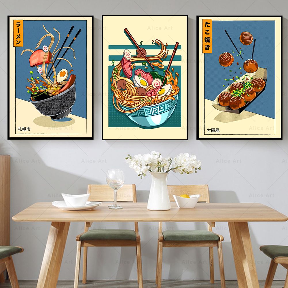Japanese Lifestyle Food - สไตล์ญี่ปุ่นโปสเตอร์ครัวอาหารภาพวาดผ้าใบ Vintage ศิลปะบนผนังพิมพ์ Ramen Takoyaki ภาพโมเดิร์นห้องนั่งเล่นตกแต่งบ้าน
